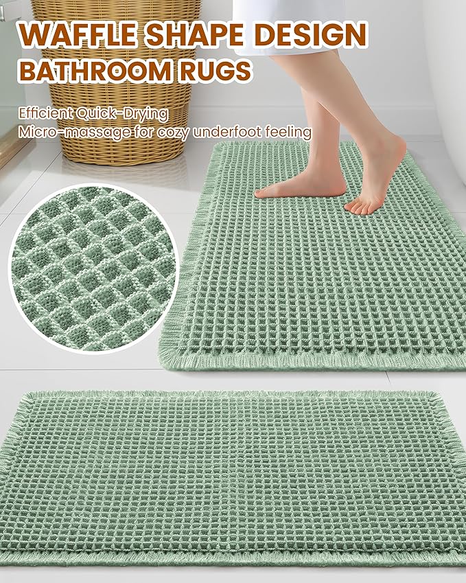 Smiry Waffle Bath Mat 30x18, Extra Soft Absorbent Bathroom Rugs, Non Slip Machine Washable Quick Dry Bath Rugs for Bathroom Floor, Tub, Shower, Home Decor Accessories, Sage Green