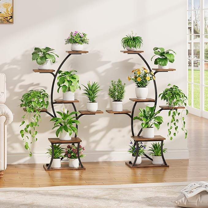 Indoor Plant Stand with Grow Lights, 7 Tiered, 44" Tall | Plant Shelf, Heavy Duty Anti-rust Iron Pipes, Water-resistant & Anti-corrosive Wood, Auto Timer, Long-lasting