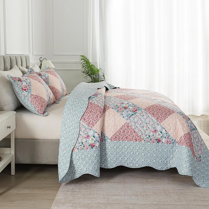 HoneiLife King Quilt Bedding Sets - Microfiber Quilt Set 3-Pieces,Lightweight Bedspreads Patchwork Coverlets Retro Bed Cover Quilt King Size All Season Quilts