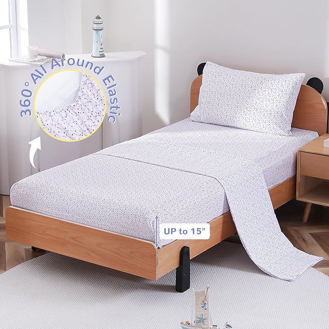 Viviland 3 Pieces Boys Sport Ball Twin Sheet Set - Soft Microfiber Fitted Flat Sheets & Pillowcase - Hockey Bedding Sets - for Kids & Toddlers