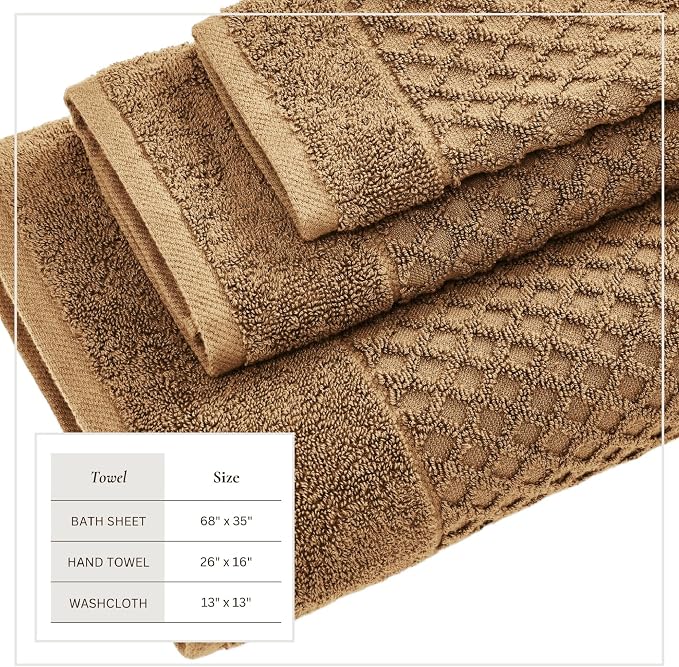Great Bay Home Bath Towels - 100% Cotton 6 Piece Bath Sheet Set - Diamond Waffle Weave - Absorbent, Durable, Quick-Dry Towels for Bathroom (Mocha)