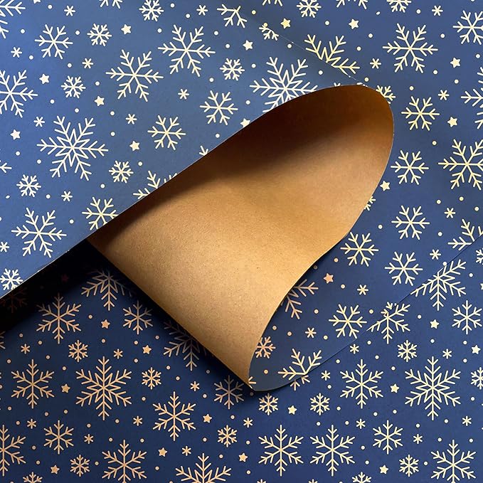 volila Brown Paper Roll - Kraft Paper Roll for Gift Wrapping Flower Boquet Craft Supplies - Wrapping Paper for Moving Packing Paper (Blue Snowflakes)