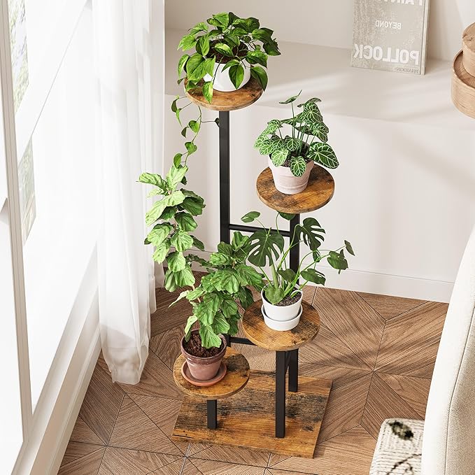 5 Tier Plant Stand Indoor, Corner Plant Shelf, Plant Shelves Organizer, Flower Stand for Multiple Plants, Tall Wood Plant Shelf Holder for Indoor, for Living Room, Balcony GPS108RB