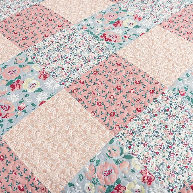 HoneiLife King Quilt Bedding Sets - Microfiber Quilt Set 3-Pieces,Lightweight Bedspreads Patchwork Coverlets Retro Bed Cover Quilt King Size All Season Quilts