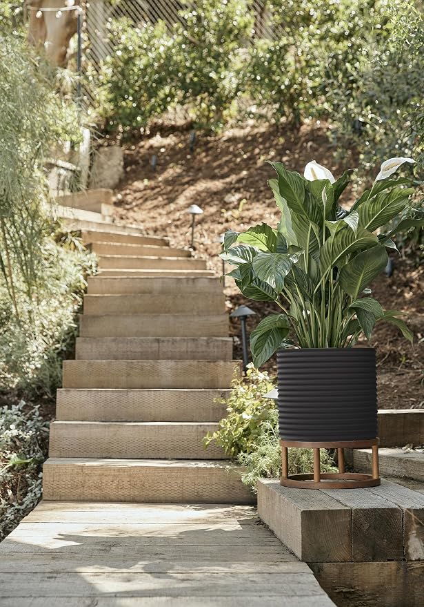 Veradek Mod Series Raised 13" Short Planter for Patio & Backyard | Durable Plastic-Stone Material w/Wooden Stand | Modern Décor for Plants & Flowers
