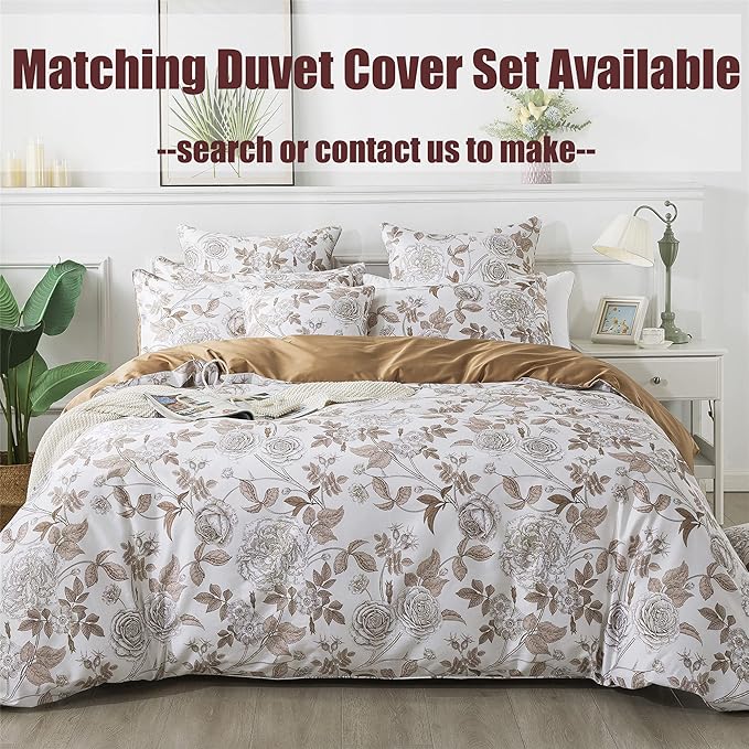 FADFAY Sheets Set Queen Vintage White and Brown Floral Bedding Elegant Peony Sheets Set Shabby Rose Farmhouse Bedding 100% Egyptian Cotton 800 Thread Count Deep Pocket Fitted Sheet 4Pcs, Queen Size