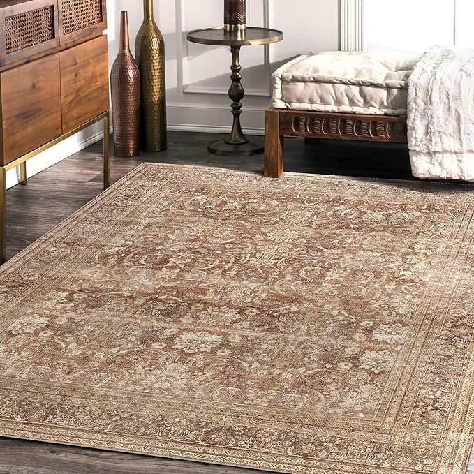 vivorug 6x9 Area Rugs, Ultra-Soft Washable Rug for Living Room Dinner Room Bedroom, Non-Slip Vintage Rug, Indoor Carpet Large Area Rug, Brown