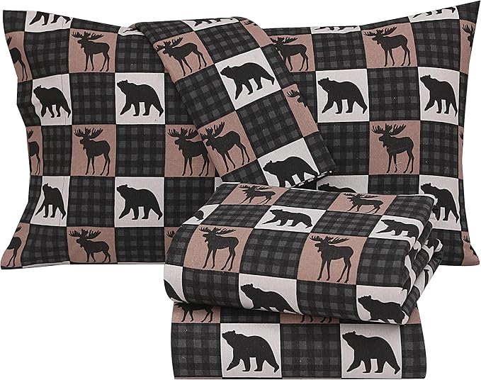 RUVANTI Flannel Sheets California King Size - 100% Cotton Brushed Cal King Bed Sheets Set - Deep Pockets 14 Inches - All Seasons Breathable & Extra Soft - Warm & Cozy, 4 Piece, Wilderness Plaid