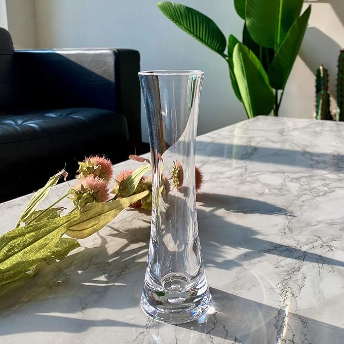 KLIFA- Small Acrylic Round Bud Vase, Shatterproof, High Transparency, Plastic Single Stem Vase, Clear, Hight 7.52 inch, 1 pc