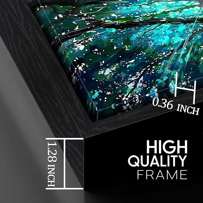 Tree Canvas Wall Art for Office - Green Picture Decor - Black Framed Wall Art Living Room Size 29" x 59"