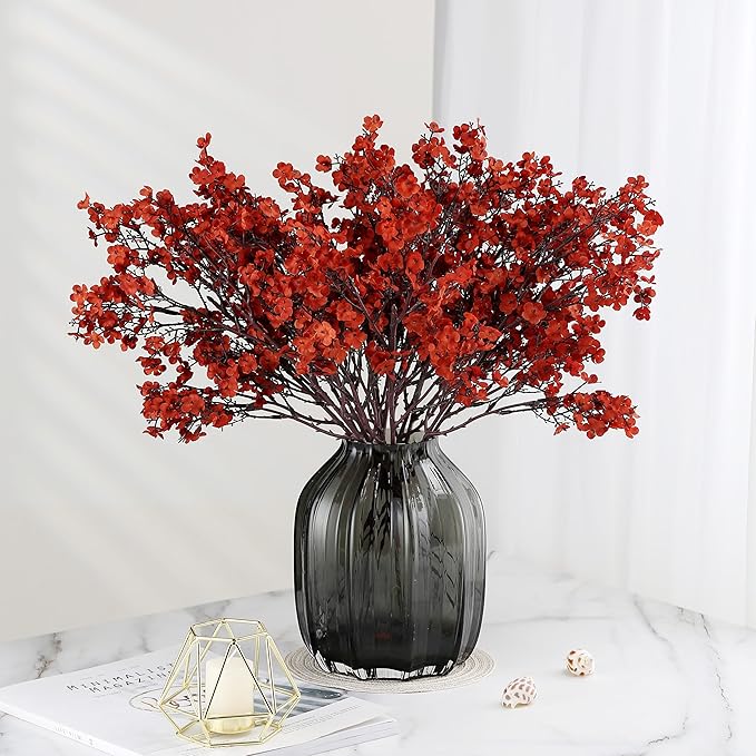 JAKY-Global Babys Breath Silk Artificial Flowers Bulk with Vase 10pcs for Fall Decor Fake Flower Bouquet Bulk for Home Kitchen Indoor Bouquet Floral Arrangement Table Centerpieces Decor(Burnt Orange)
