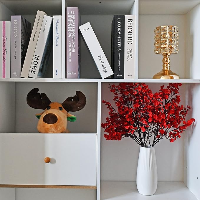 Mandy's Red Artificial Baby’s Breath European Flowers 6 Bundles Silk Gypsophila with Bendable Stems for Fall Thanksgiving & Christmas Centerpiece Wedding Decor and Table Arrangements