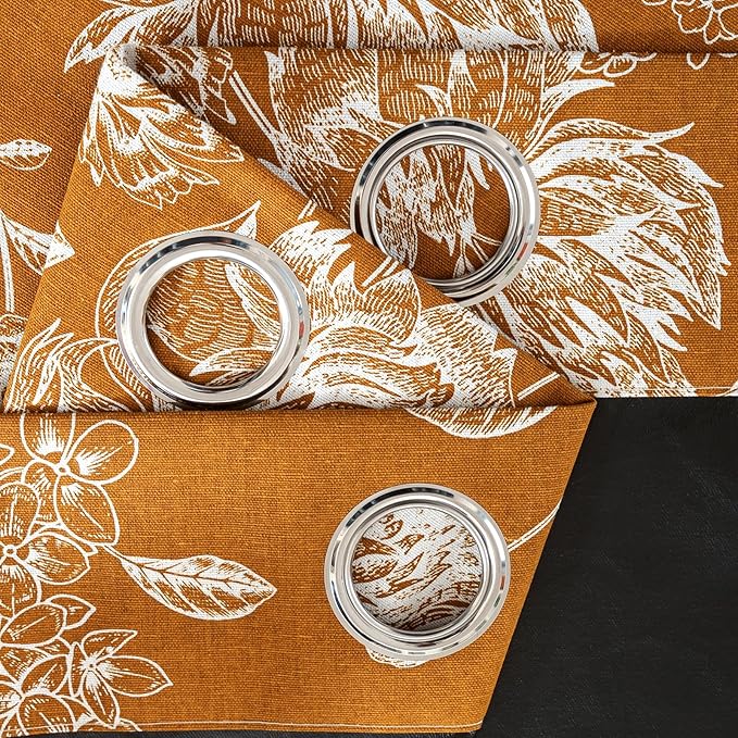 Printed Peony Blackout Curtains for Bedroom- Vintage Orange Floral Pattern on Cotton Blend Fabric, Grommet Top Light Blocking Drapes, Home & Office Decor, 52W x 96L