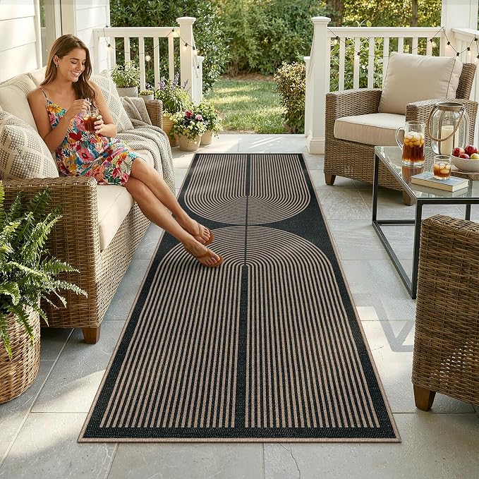 Lahome Enfys Modern Rainbow Kitchen Runner Rug, 2x8 Easy Jute Rug Runners for Hallways Entry Farmhouse Indoor Outdoor Carpet, Contemporary Washable Non Slip Runner for Laundry Room Porch