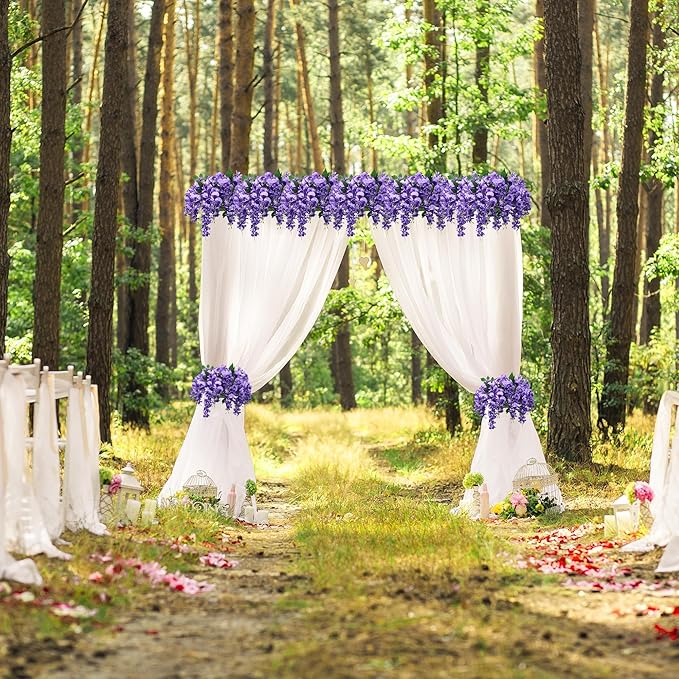 HyeFlora Wisteria Artificial Flowers for Indoor Decoration, 2Pcs Purple Fake Hanging Flowers for Table, Kitchen, Living Room, Bathroom, Home, UV & Fading Resistant Office Decor