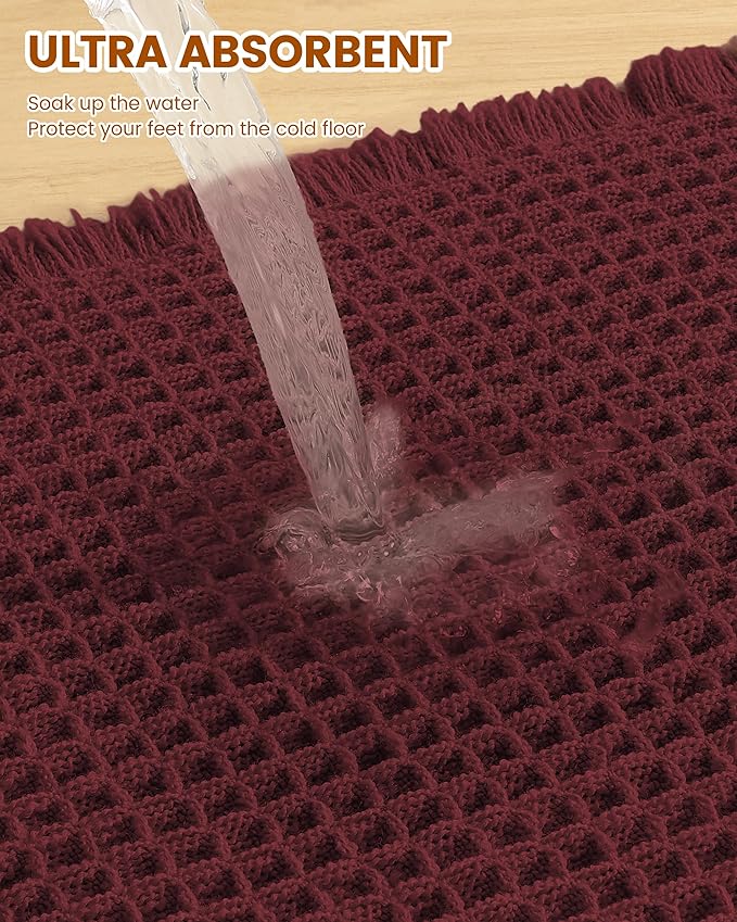 Smiry Waffle Bath Mat 30x20, Extra Soft Absorbent Bathroom Rugs, Non Slip Machine Washable Quick Dry Bath Rugs for Bathroom Floor, Tub, Shower, Home Decor Accessories, Burgundy