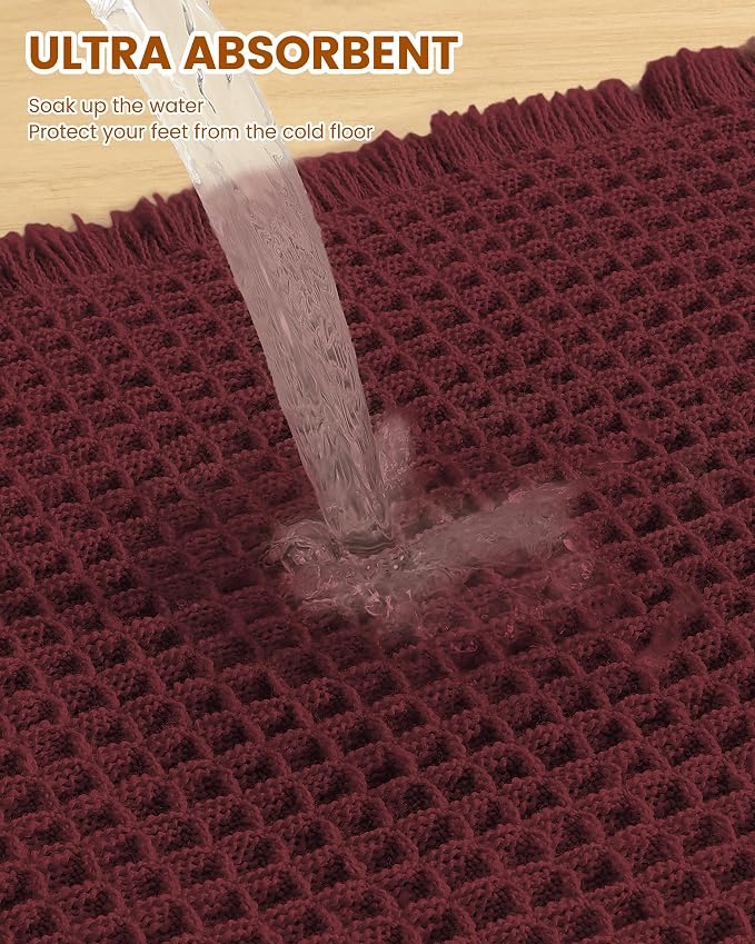 Smiry Waffle Bath Mat 36x24, Extra Soft Absorbent Bathroom Rugs, Non Slip Machine Washable Quick Dry Bath Rugs for Bathroom Floor, Tub, Shower, Home Decor Accessories, Burgundy