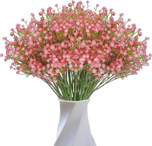 JIFTOK Babys Breath Artificial Flowers, 24 Pcs Fake Flowers Gypsophila Bouquet Fall Flowers Artificial for Decoration, Real Touch Silk Flower for Wedding Christmas DIY Party Home Garden Office (Red)