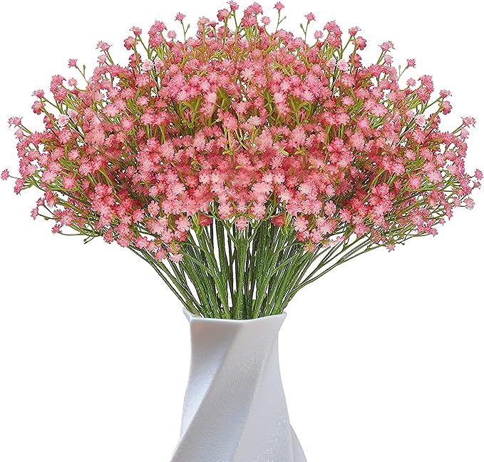 JIFTOK Babys Breath Artificial Flowers, 12 Pcs Fake Flowers Gypsophila Bouquet Fall Flowers Artificial for Decoration, Real Touch Silk Flower for Wedding Christmas DIY Party Home Garden Office (Red)