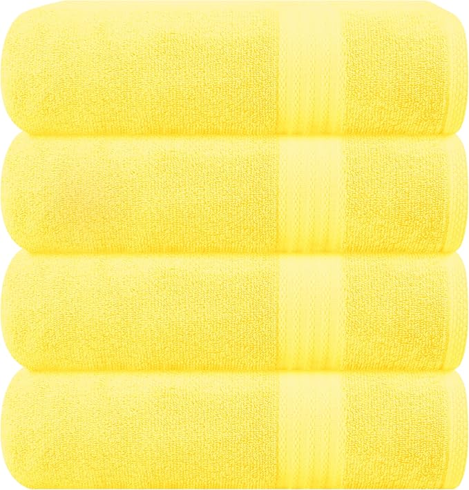 GLAMBURG Premium Cotton 4 Pack Bath Towel Set - 100% Pure Cotton - 4 Bath Towels 27x54 - Ideal for Everyday use - Ultra Soft & Highly Absorbent - Yellow
