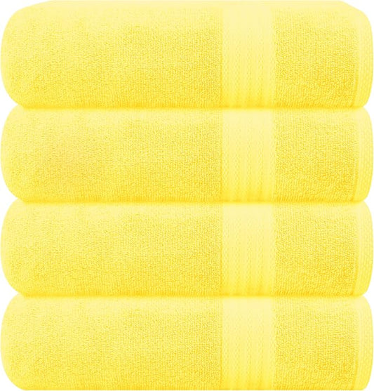 GLAMBURG Premium Cotton 4 Pack Bath Towel Set - 100% Pure Cotton - 4 Bath Towels 27x54 - Ideal for Everyday use - Ultra Soft & Highly Absorbent - Yellow