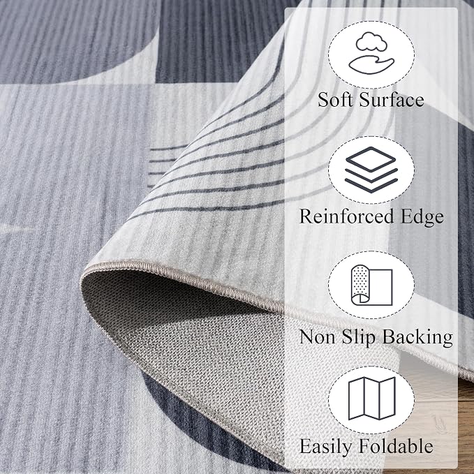 Large Machine Washable 6x9 Area Rug, Soft Modern Geometric Abstract Grey Rugs for Bedroom Living Room, Non-Shedding Faux Wool Indoor Throw Floor Carpet for Office Entryway Dining Room Decor