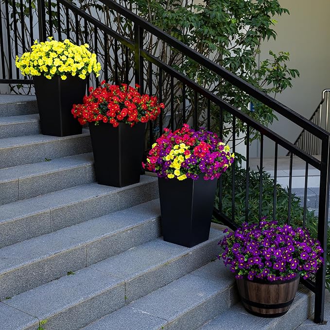 Artificial Faux Flowers for Outdoor 16 Bundles Boxwood Fake Morning Glory for Planter,UV Resistant Fake Flowers for Home Porch Patio Outside（4 Color）