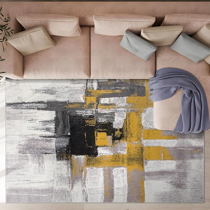 Rugshop Gold Modern Abstract Oversized Area Rug — Non-Shedding for Living Room, Dining Room and Office 10' x 14'