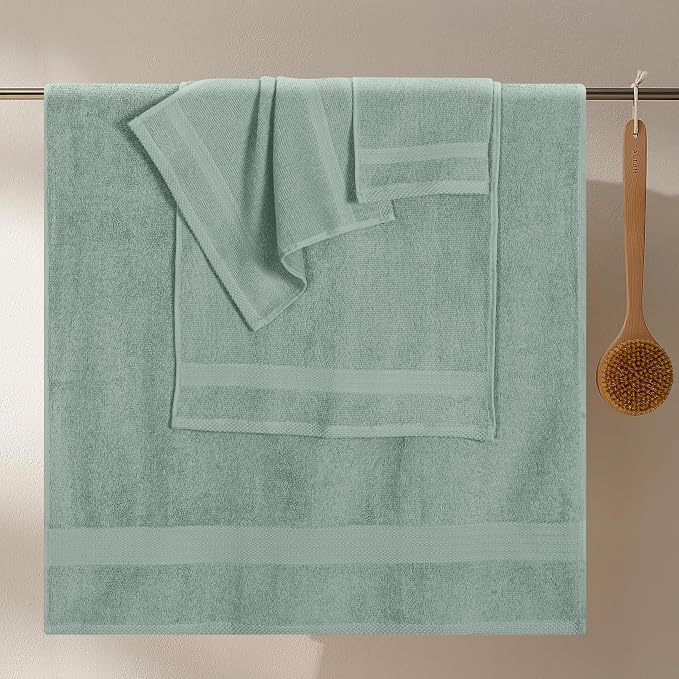 GLAMBURG Ultra Soft 8-Piece Towel Set - 100% Pure Ringspun Cotton, Contains 2 Oversized Bath Towels 27x54, 2 Hand Towels 16x28, 4 Wash Cloths 13x13 - Ideal for Everyday use, Hotel & Spa - Jade