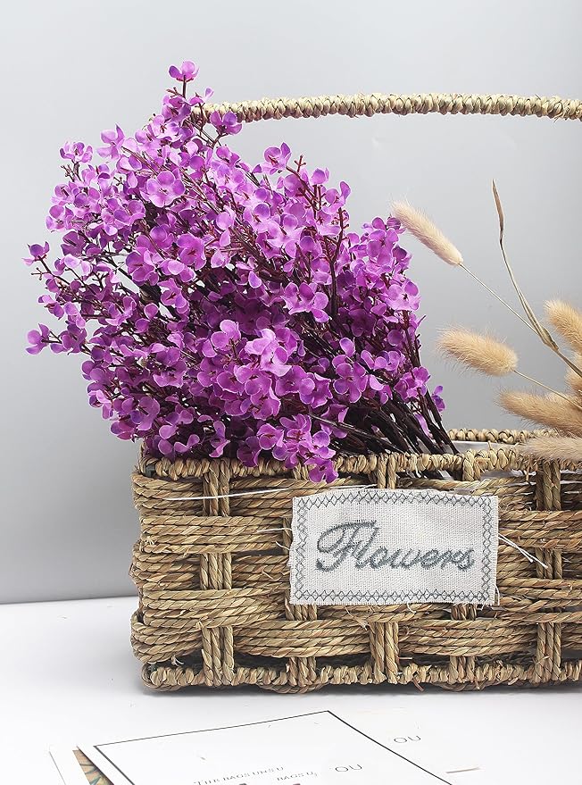 10pcs Babys Breath Artificial Flowers With Vase Gypsophila Bouquet Bulk Fake Spring Silk Flowers Real Touch Faux Floral for Home Bedroom Kitchen Garden Wedding Christmas DIY Decor (Purple)