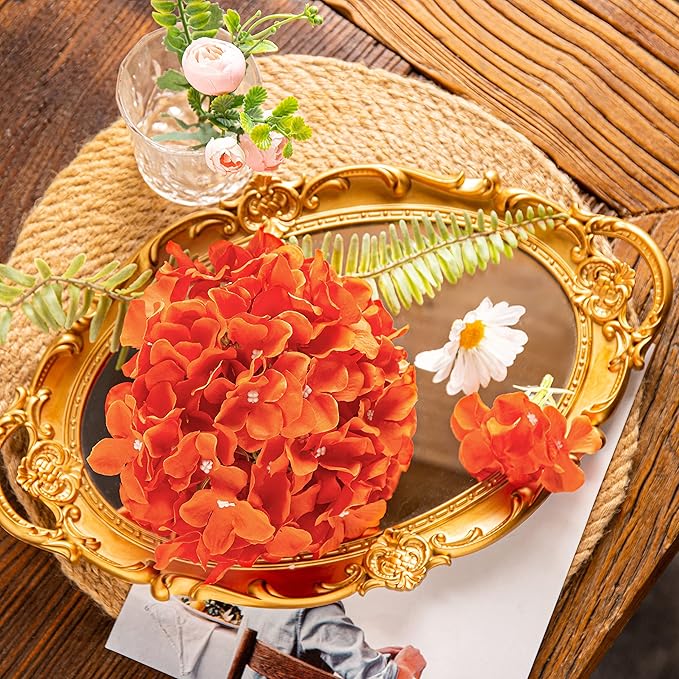 DuHouse Silk Hydrangea Artificial Flower Heads with Stems Fake Hydrangeas Flowers for DIY Wedding Centerpiece Home Decor,Pack of 6(Burnt Orange)