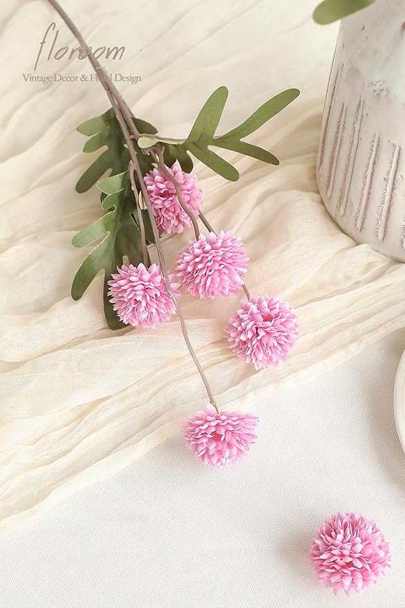 Floroom 6pcs Fuchsia Pink Faux Silk Mums Artificial Flowers, Bulk Fake Small Mini Chrysanthemums with Stems for DIY Wedding Centerpieces Floral Arrangements Vase Fillers Home Decorations