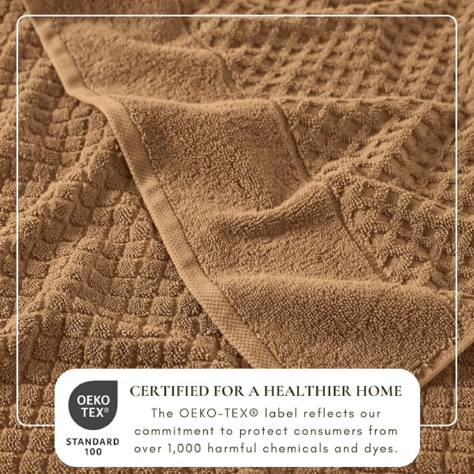 Great Bay Home Bath Towels - 100% Cotton 6 Piece Bath Sheet Set - Diamond Waffle Weave - Absorbent, Durable, Quick-Dry Towels for Bathroom (Mocha)