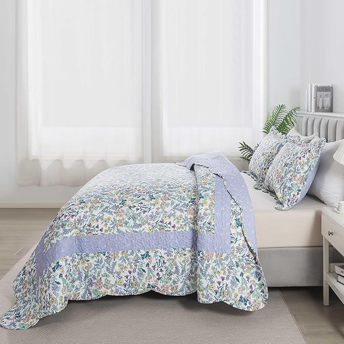 HoneiLife Oversized King Bedspreads - California King Quilt Sets 120"x120",3-Piece Floral Bedspreads, Lightweight Coverlets, Wildflower Quilts, King Quilt Bedding Sets for All Season Use