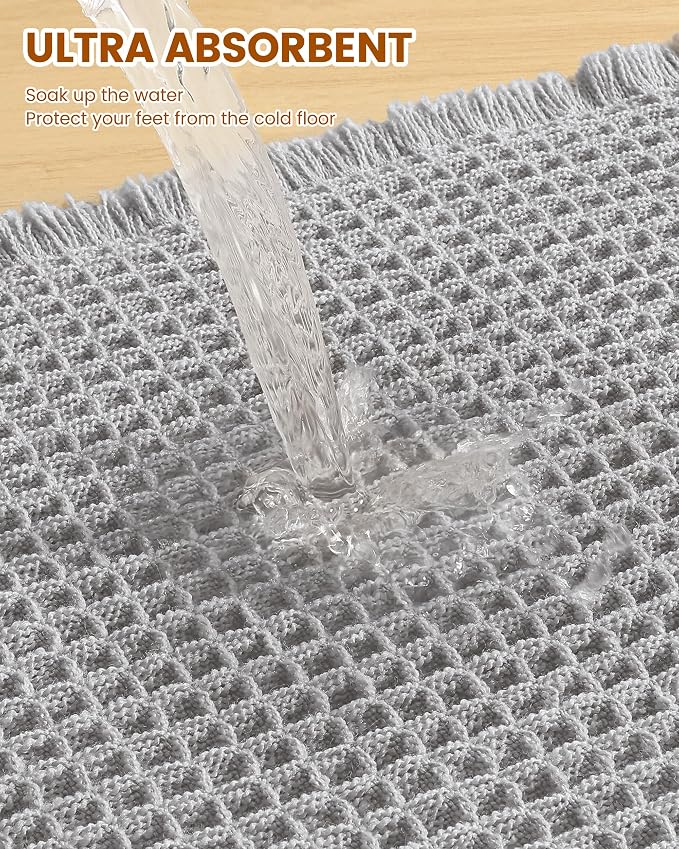 Smiry Waffle Bath Mat 36x24, Extra Soft Absorbent Bathroom Rugs, Non Slip Machine Washable Quick Dry Bath Rugs for Bathroom Floor, Tub, Shower, Home Decor Accessories, Light Grey
