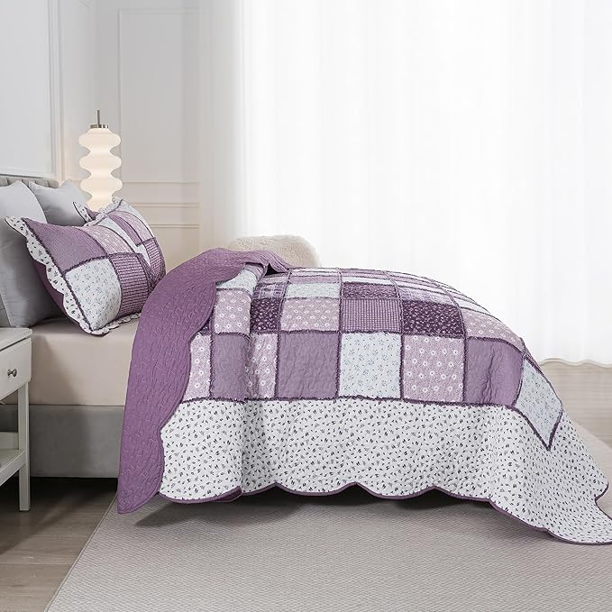 HoneiLife Quilt Set King Size - Lightweight Bedspreads 106x96, Tufted Quilts 3-Piece, Patchwork Coverlet Rustic Bedding Sets All Season Quilts