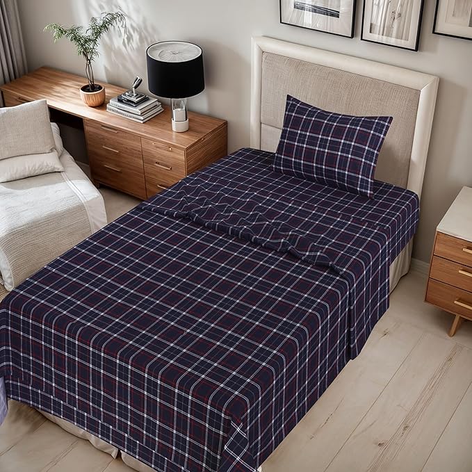 RUVANTI Flannel Sheets Twin XL Size - 100% Cotton Double Brushed Twin XL Sheet Sets, Deep Pockets 16 Inches, All Seasons Breathable & Extra Soft Bed Sheets, Warm & Cozy, 3 Piece, Yankees Blue