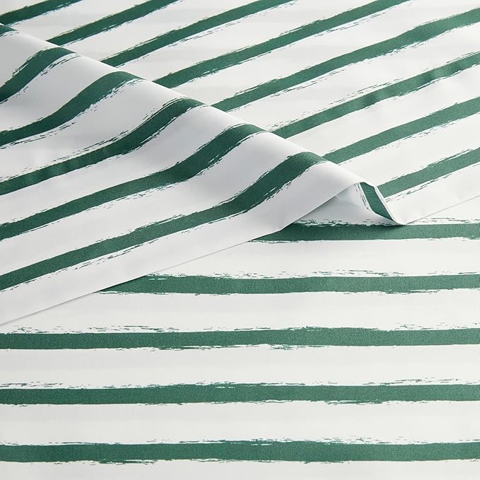 Amazon Basics Kid's Soft Easy-Wash Lightweight Microfiber 3-Piece Sheet Set, Twin, Green Stripes