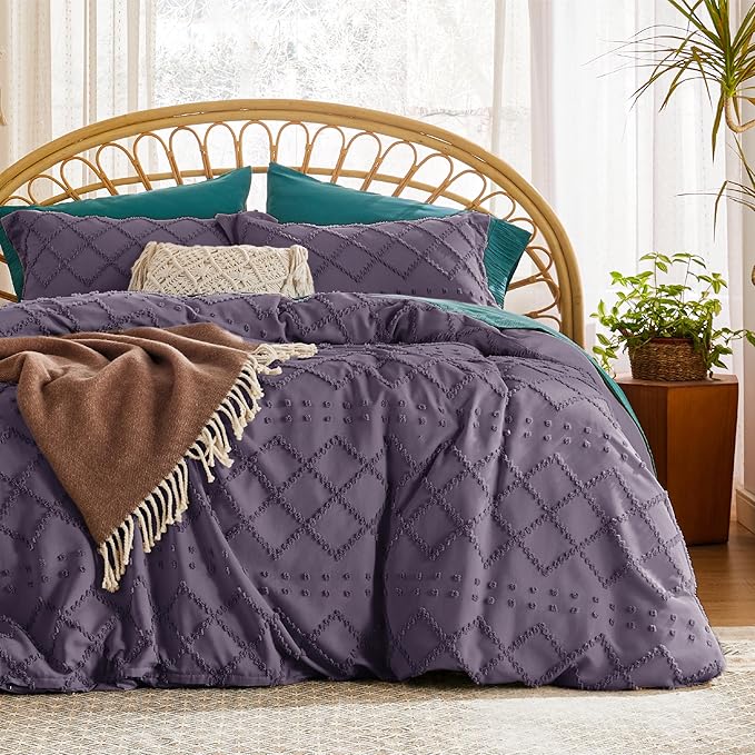 Bedsure Boho Duvet Cover King Size,Grayish Purple Breathable & Soft Boho Bedding,Machine Washable Comforter Cover for All Seasons, Includes 1 Duvet Cover 104"x90" with 2 Pillow Shams & Zipper Closure