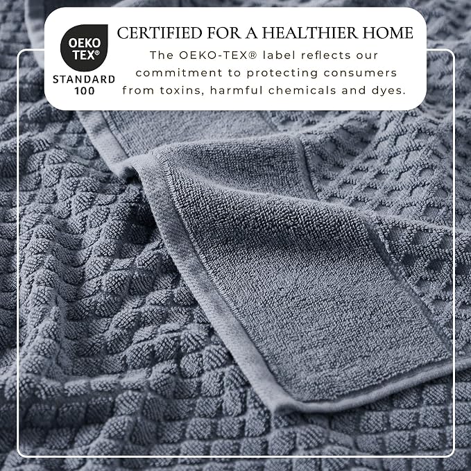 Great Bay Home Bath Towels - 100% Cotton 6 Piece Bath Sheet Set - Diamond Waffle Weave - Absorbent, Durable, Quick-Dry Towels for Bathroom (Blue)
