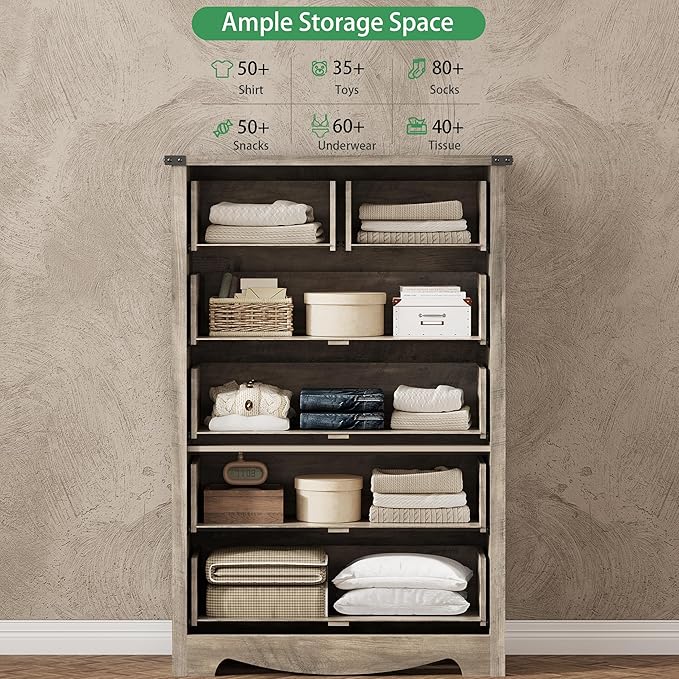 Dresser for Bedroom with 6 Drawers, 49" Tall Wood Chest of Drawers with Deep Drawers & Mental Handle, Modern Dresser TV Stand, Wooden Closet Storage Organizer for Living Room, Hallway, Entryway, Grey