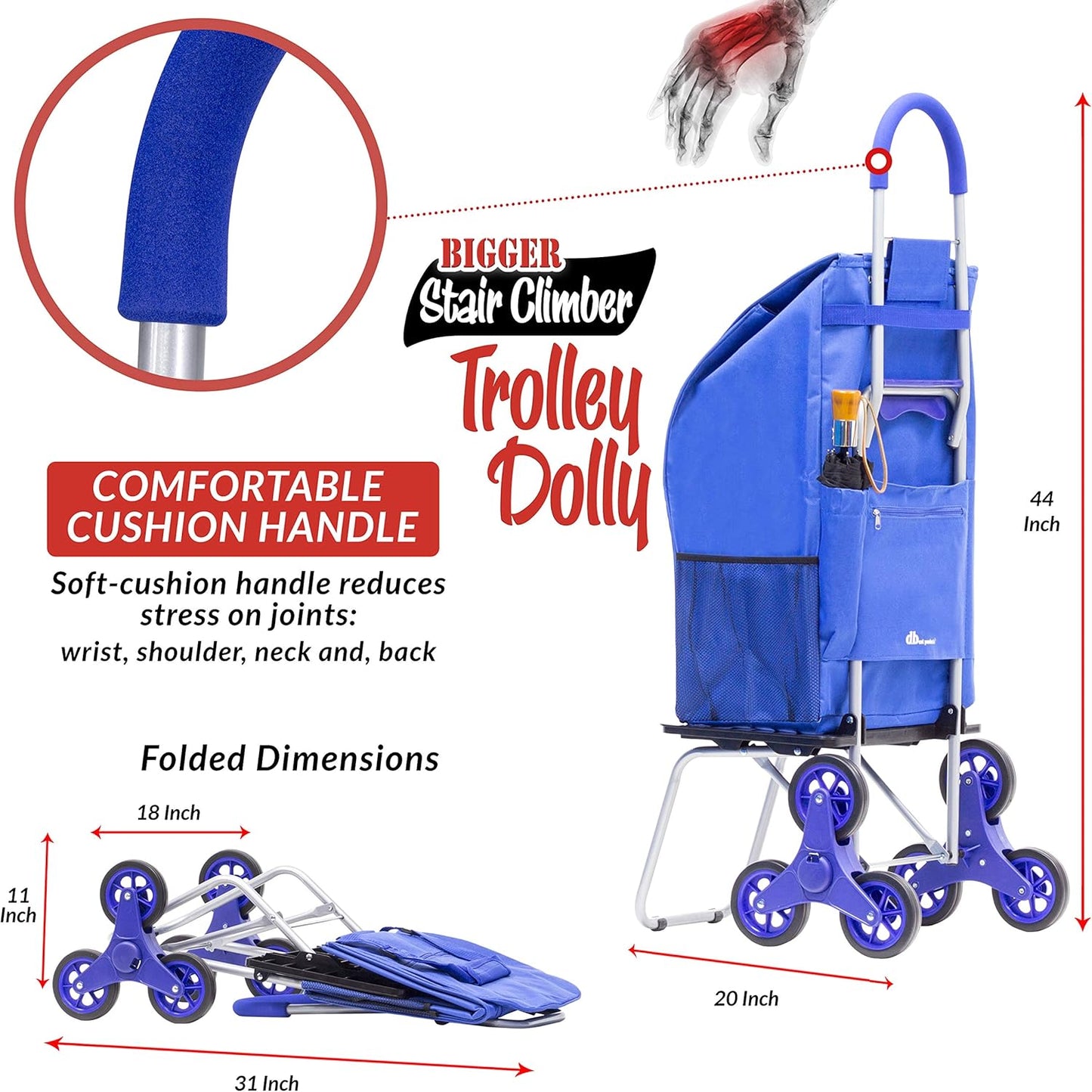 **dbest Products Stair Climber Trolley Dolly - Foldable Blue Grocery Cart for Easy Transport**