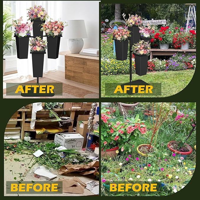 PROLEE Flower Display Stand with Buckets, Wedding Flower Cart Display Stand with Wheels,Flower Stand for Wedding Party, Events and Garden Decor (Black)