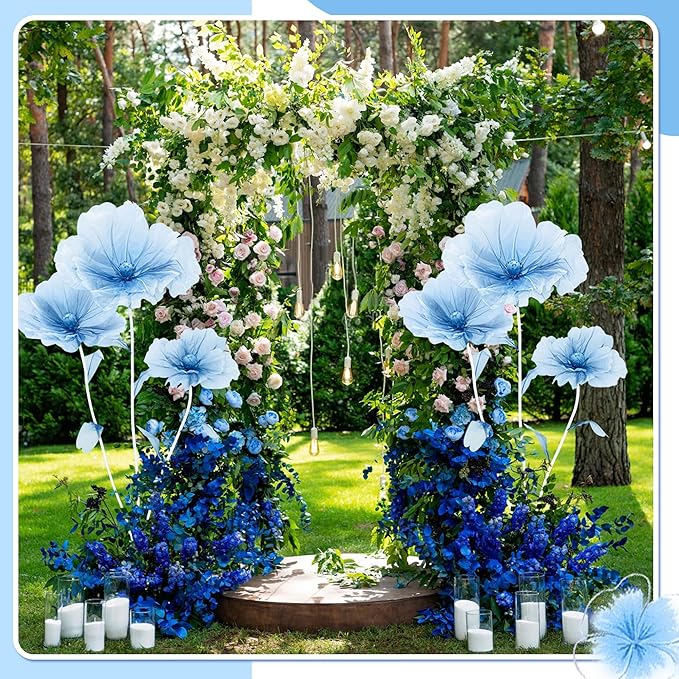 Giant Flowers for Decoration with Stand 5.57FT Blue Large Fake Flowers Big Faux Silk Floral for Outdoor Party Ceremony Reception Photography Props Mall Display