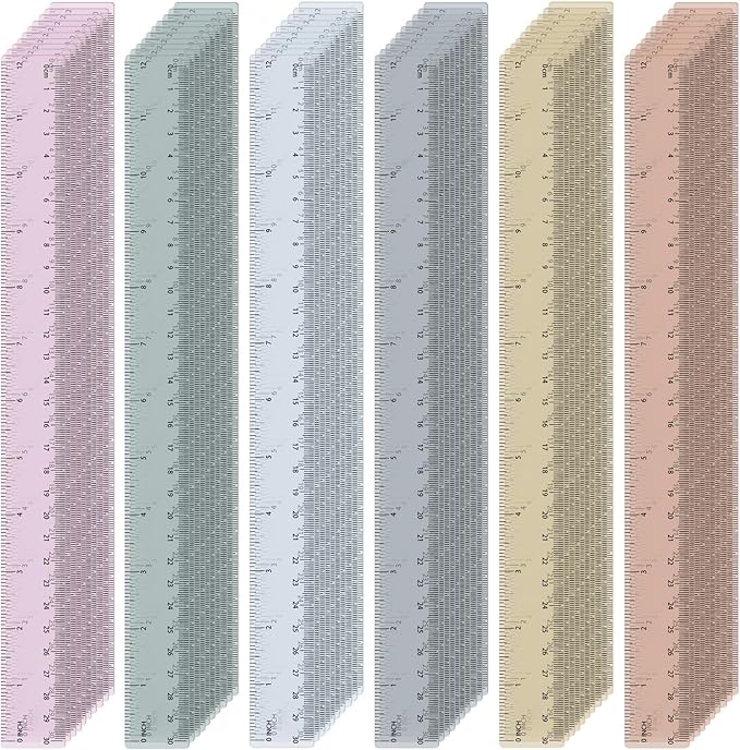 ForraFun 60 Pcs Plastic Clear Rulers 12 Inch, Transparent Assorted Color Ruler Bulk, with Imperial and Metric Scales for Home Office Supplies, Available in 6 Colors(Morandi)