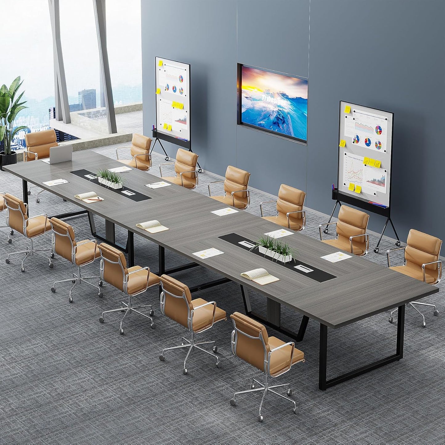 Tribesigns 8FT Conference Table Set - Large Wooden Meeting Table for 10 People | Durable Metal Frame