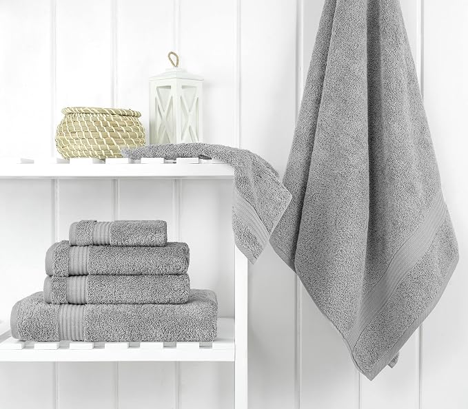 Cotton Paradise 6 Piece Towel Set 100% Cotton Soft Absorbent Turkish Towels for Bathroom 2 Bath Towels 2 Hand Towels 2 Washcloths Light Gray Towel Set