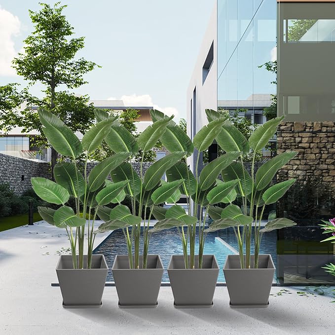 Kozyard 4Packs Taper Planter Indoor Outdoor Plant Pots with Tray Collecting Water for Porch, Patio, Backyard Planters Modern Décor for Tall Plants, Flowers