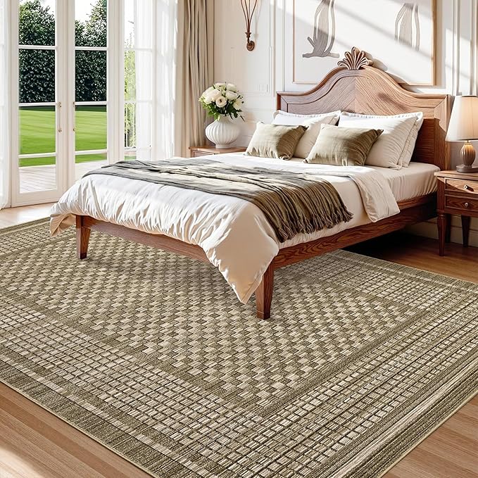 Washable Rug 10x13 Area Rug for Bedroom Modern Living Room Rug Contemporary Large Area Rug Non Slip Throw Rugs Stain Resistant Carpet for Department Dining Room 10'x13' Brown