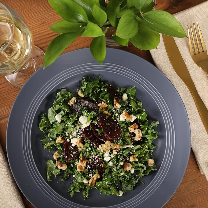 Gibson Elite Soleil 12 Piece Echo Blue Stoneware Dinnerware Set for 4, Plates and Bowls Set with Dinner Plates, Salad Plates and Bowls